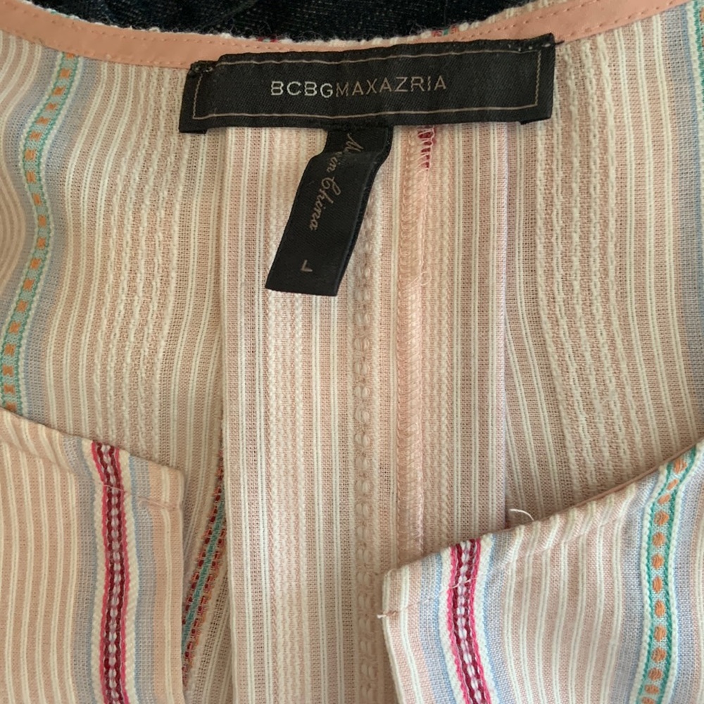BCBG MAX AZRIA STRIPED PINK COTTON BLEND BOHO TOP WITH BELL SLEEVES / Large - Picture 4 of 7